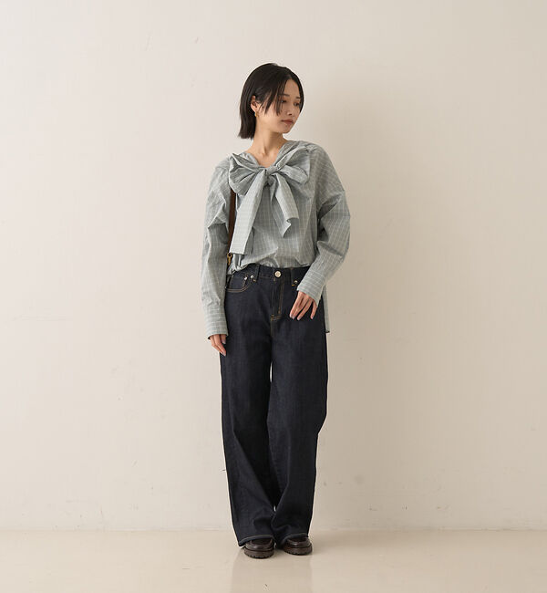 Rouge vif「コットンチェックリボンブラウス」|シャツ・ブラウス|