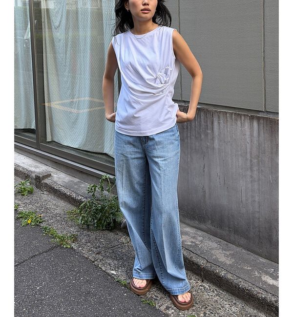 Rouge vif「【接触冷感】【UVカット】【一部店舗限定】ドレープギャザーノースリーブカットソー」|Tシャツ・カットソー|