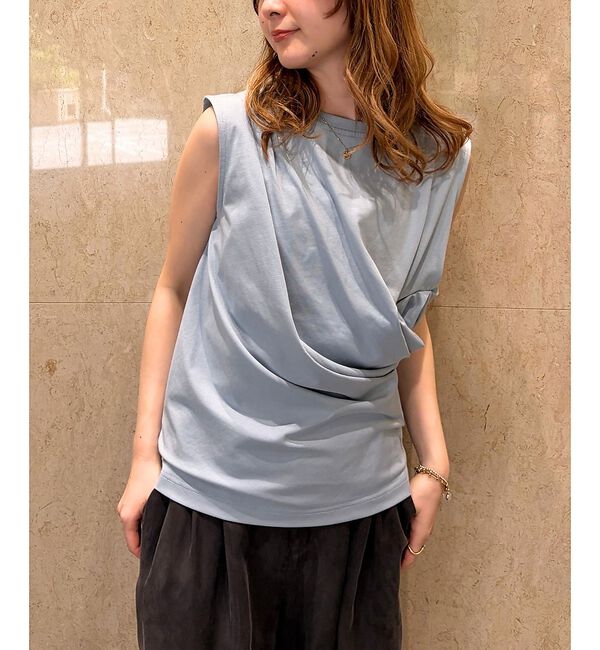 Rouge vif「【接触冷感】【UVカット】【一部店舗限定】ドレープギャザーノースリーブカットソー」|Tシャツ・カットソー|ブルー