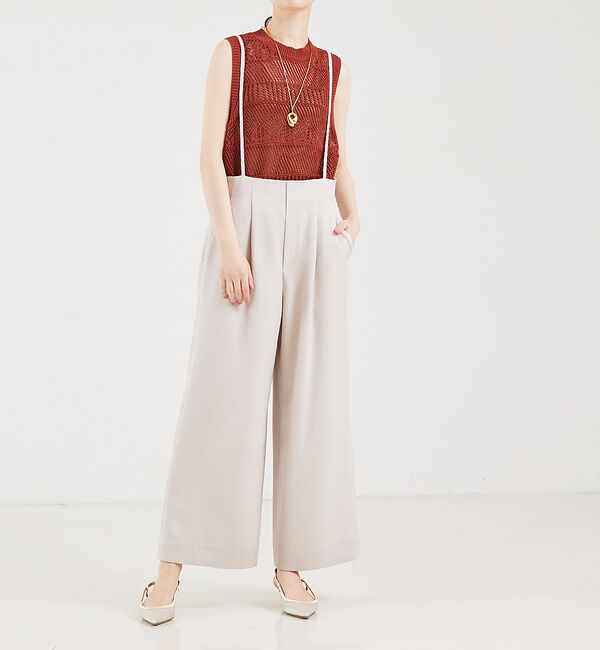 qualite「リネンライクサスペンダーパンツ」|オールインワン|ベージュ