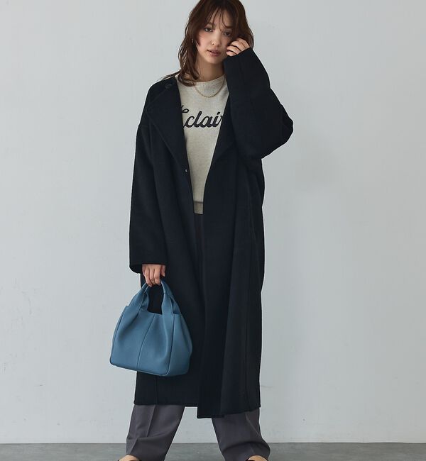 abahouse mavie「【体型カバー】ノーカラーロングコート/冬服/長袖/フォーマル/セミオケ/ウール混」|ノーカラーコート|