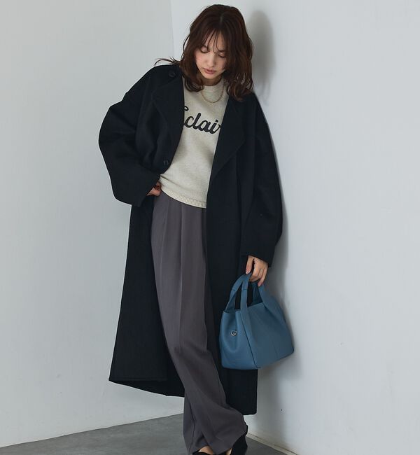 abahouse mavie「【体型カバー】ノーカラーロングコート/冬服/長袖/フォーマル/セミオケ/ウール混」|ノーカラーコート|