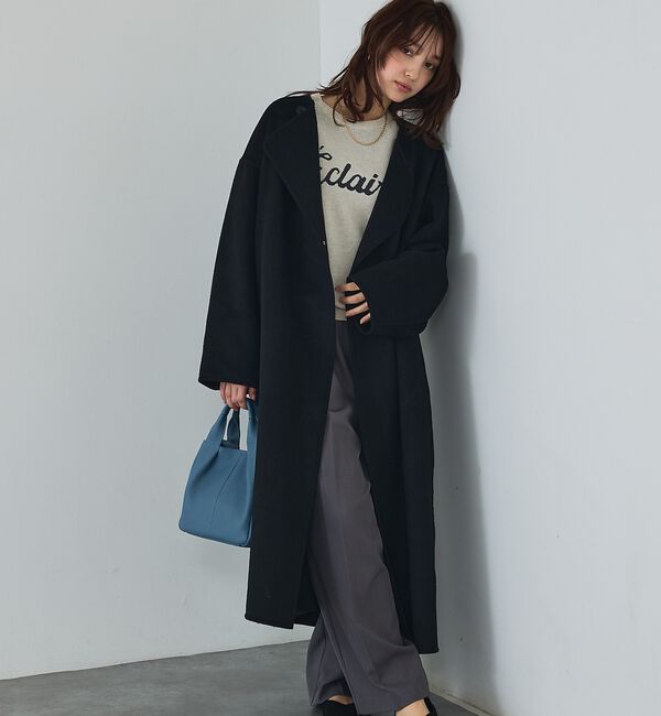 abahouse mavie「【体型カバー】ノーカラーロングコート/冬服/長袖/フォーマル/セミオケ/ウール混」|ノーカラーコート|