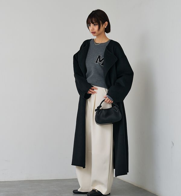 abahouse mavie「【体型カバー】ノーカラーロングコート/冬服/長袖/フォーマル/セミオケ/ウール混」|ノーカラーコート|