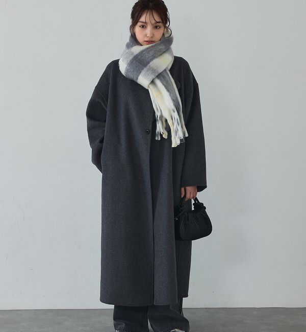 abahouse mavie「【体型カバー】ノーカラーロングコート/冬服/長袖/フォーマル/セミオケ/ウール混」|ノーカラーコート|