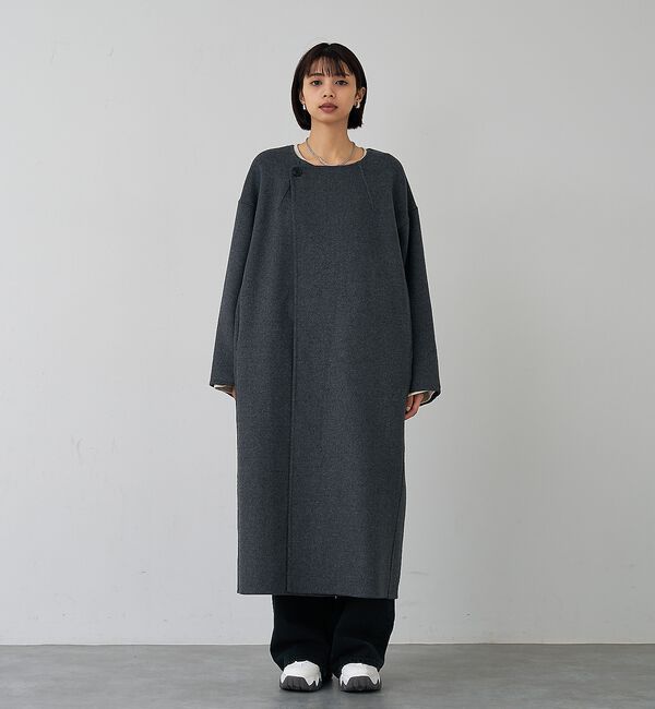 abahouse mavie「【体型カバー】ノーカラーロングコート/冬服/長袖/フォーマル/セミオケ/ウール混」|ノーカラーコート|