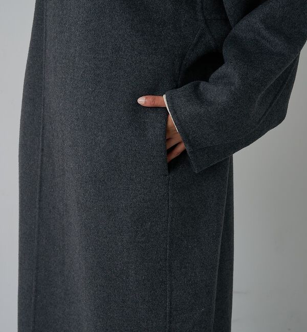 abahouse mavie「【体型カバー】ノーカラーロングコート/冬服/長袖/フォーマル/セミオケ/ウール混」|ノーカラーコート|