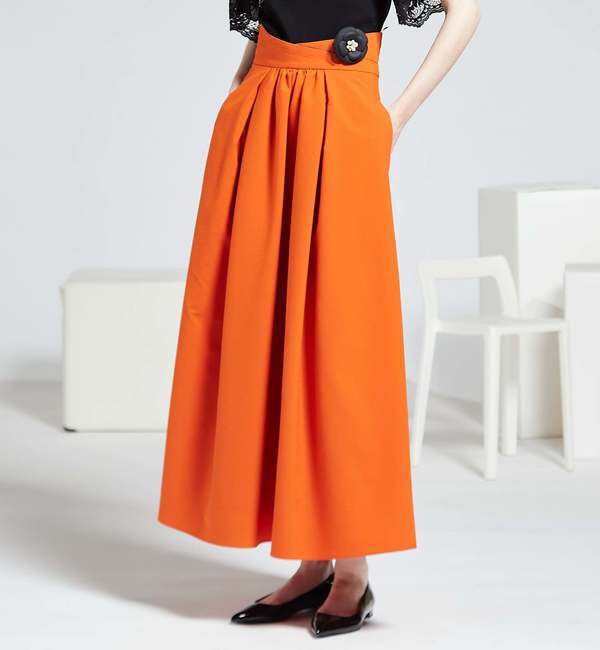 TIARA「タックフレアロングスカート」|スカート|オレンジ