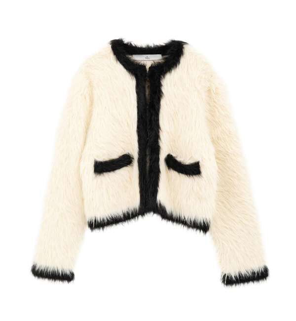 TIARA「フェザーバイカラーニットジャケット」|カーディガン|アイボリー