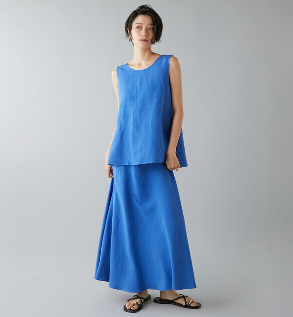 Liesse「レーヨン/リネンバイヤスロングスカート」|スカート|ブルー