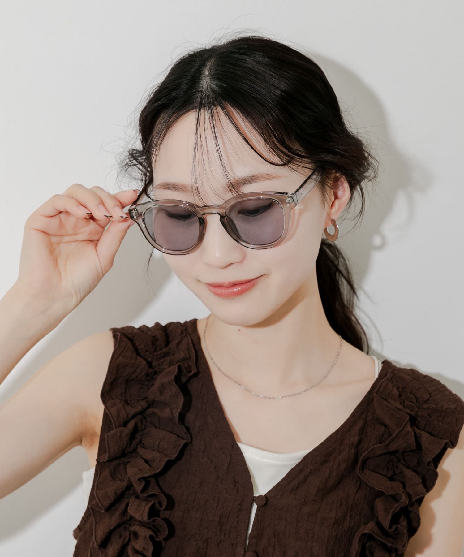 SMELLY「クリアフレームサングラス」|メガネ|グレー