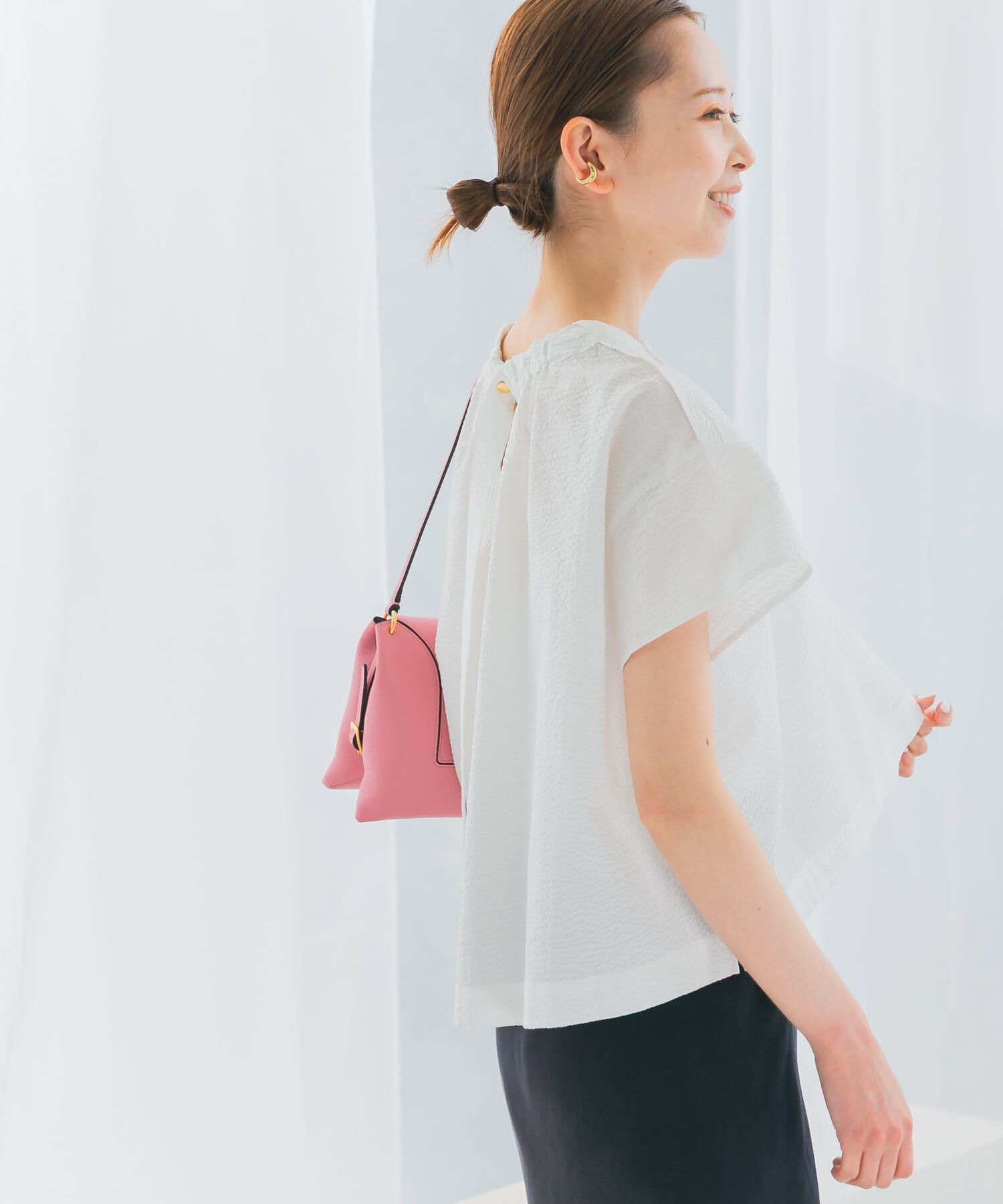 URBAN RESEARCH ROSSO「シアサッカーショートギャザーブラウス」|シャツ・ブラウス|