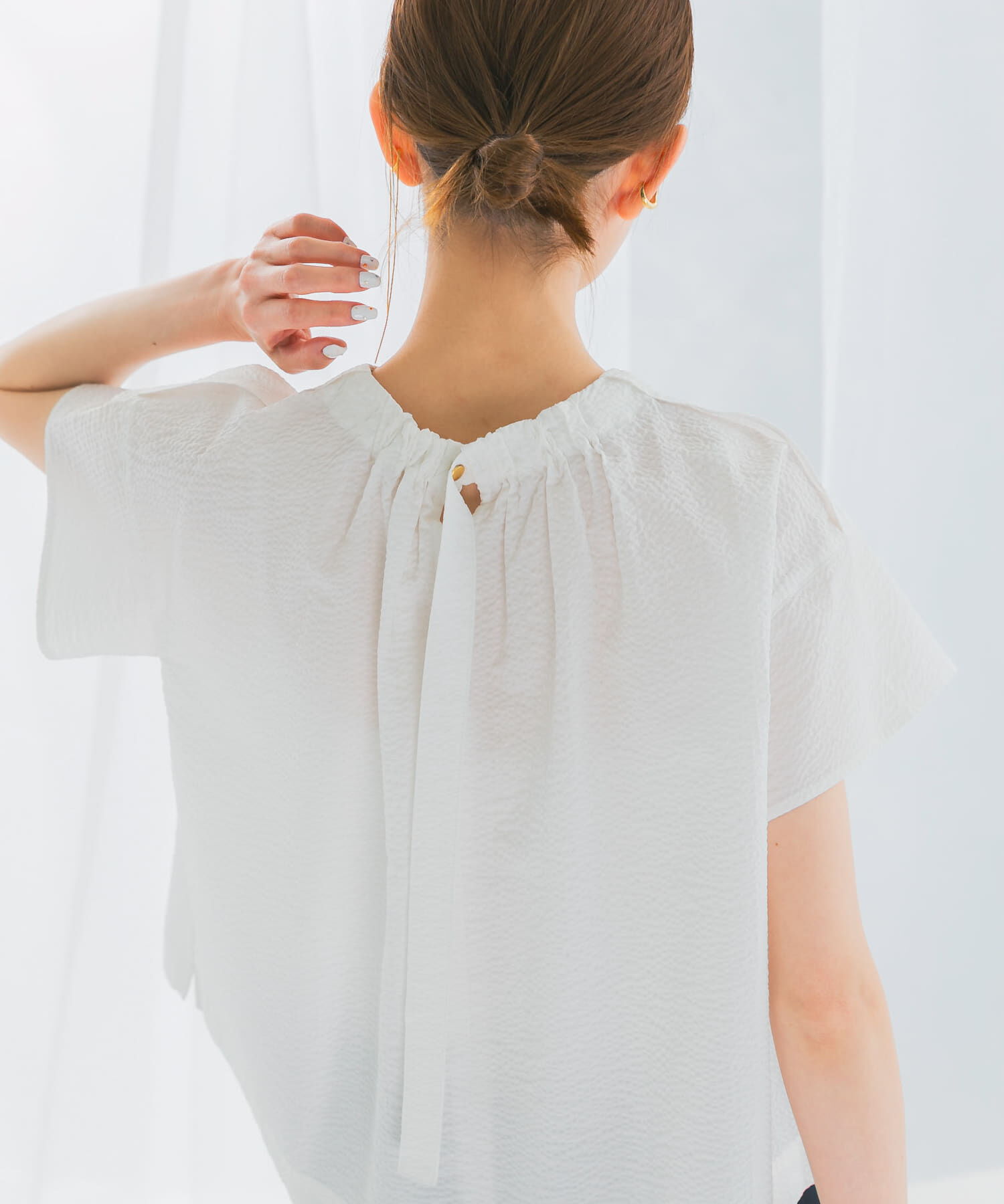 URBAN RESEARCH ROSSO「シアサッカーショートギャザーブラウス」|シャツ・ブラウス|