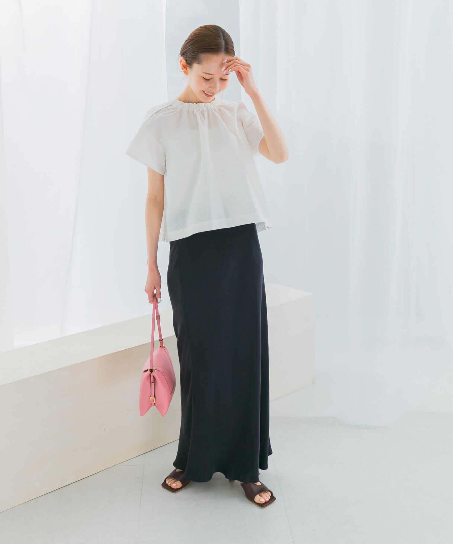 URBAN RESEARCH ROSSO「シアサッカーショートギャザーブラウス」|シャツ・ブラウス|