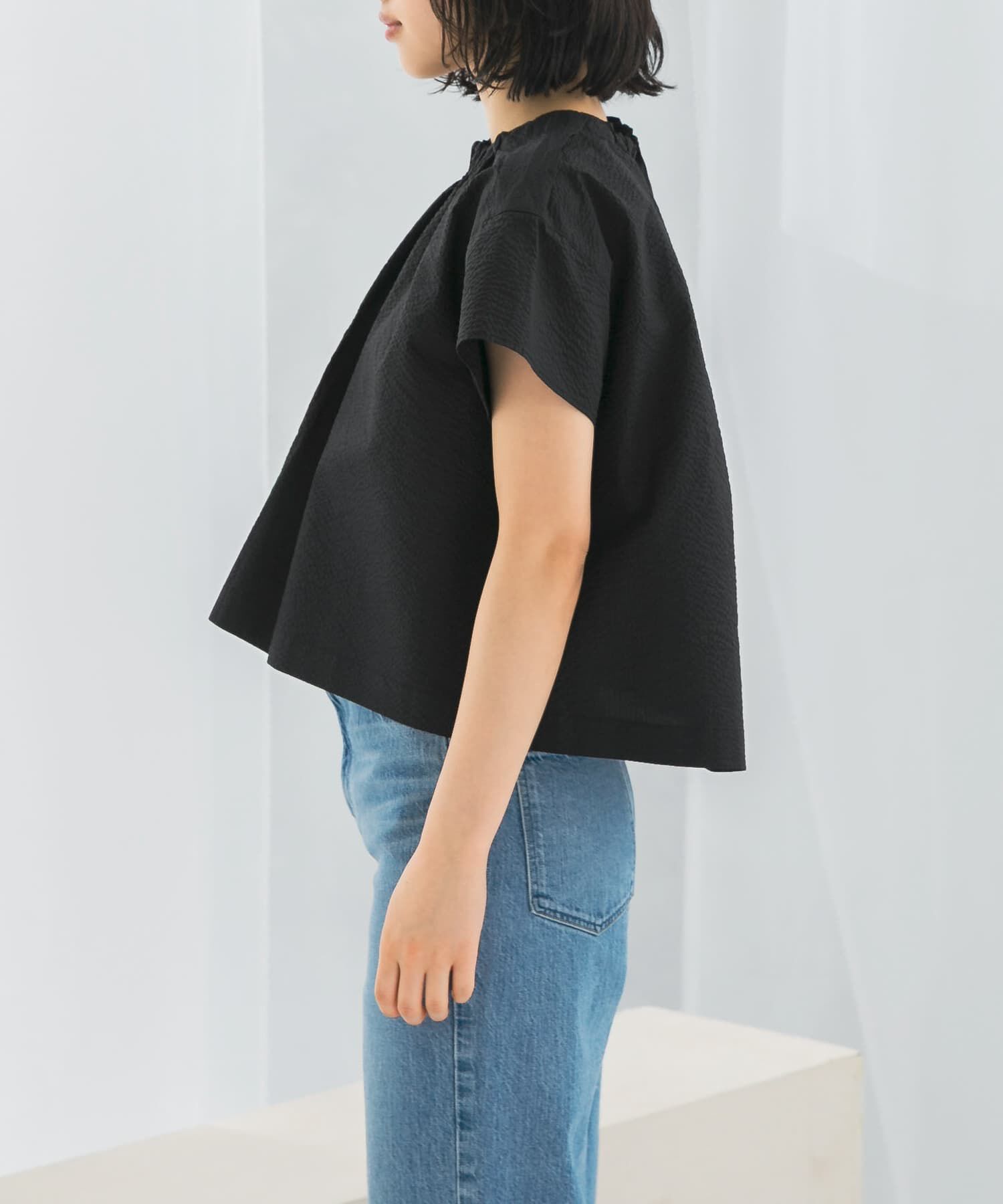 URBAN RESEARCH ROSSO「シアサッカーショートギャザーブラウス」|シャツ・ブラウス|