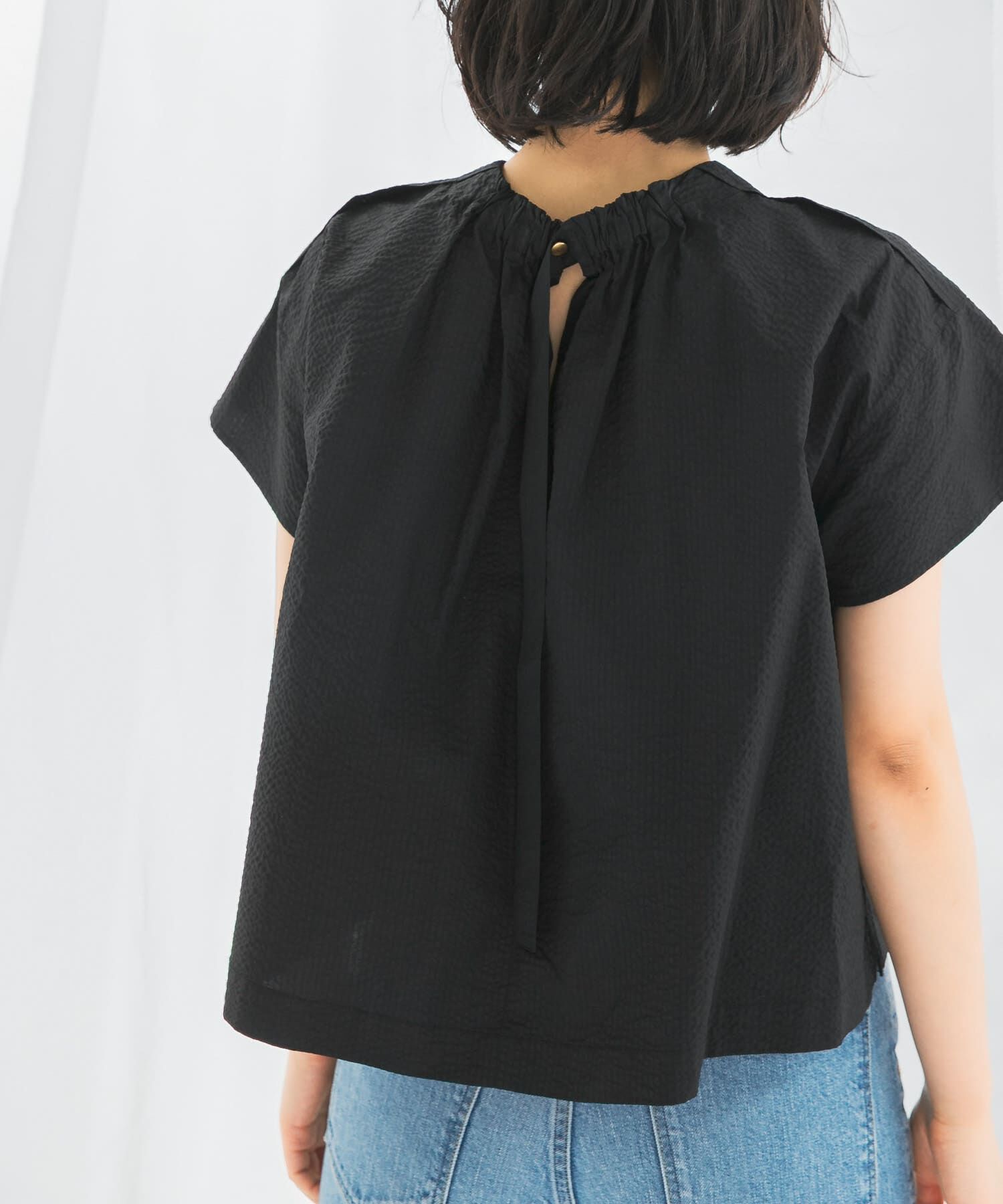 URBAN RESEARCH ROSSO「シアサッカーショートギャザーブラウス」|シャツ・ブラウス|