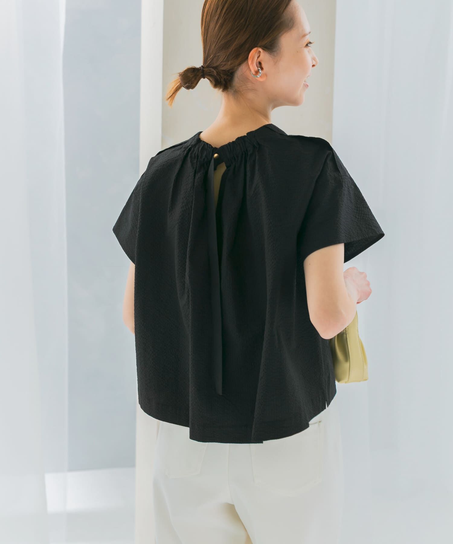 URBAN RESEARCH ROSSO「シアサッカーショートギャザーブラウス」|シャツ・ブラウス|