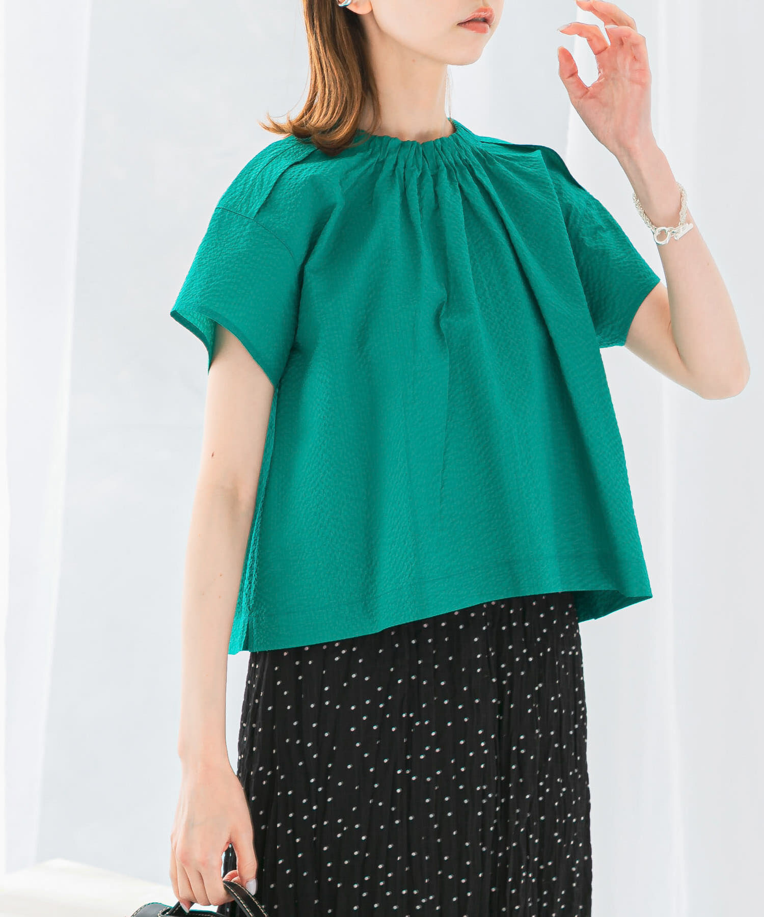 URBAN RESEARCH ROSSO「シアサッカーショートギャザーブラウス」|シャツ・ブラウス|