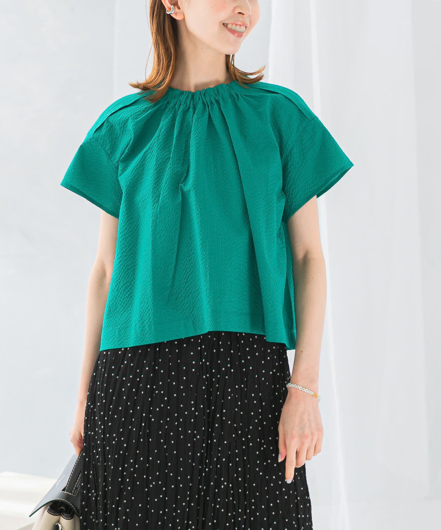 URBAN RESEARCH ROSSO「シアサッカーショートギャザーブラウス」|シャツ・ブラウス|