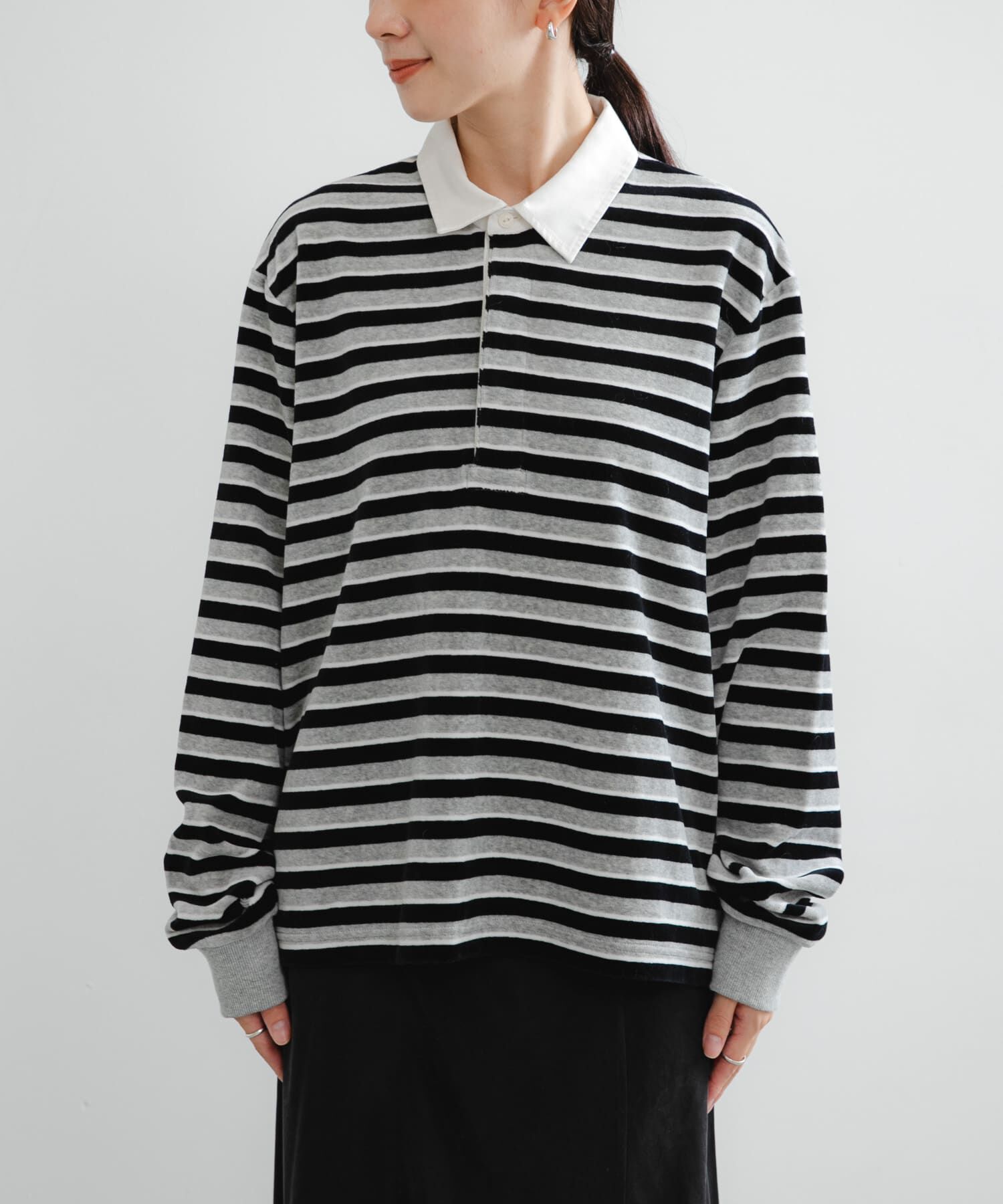 URBAN RESEARCH「『UR TECH』ベロアボーダーラガーシャツ」|Tシャツ・カットソー|