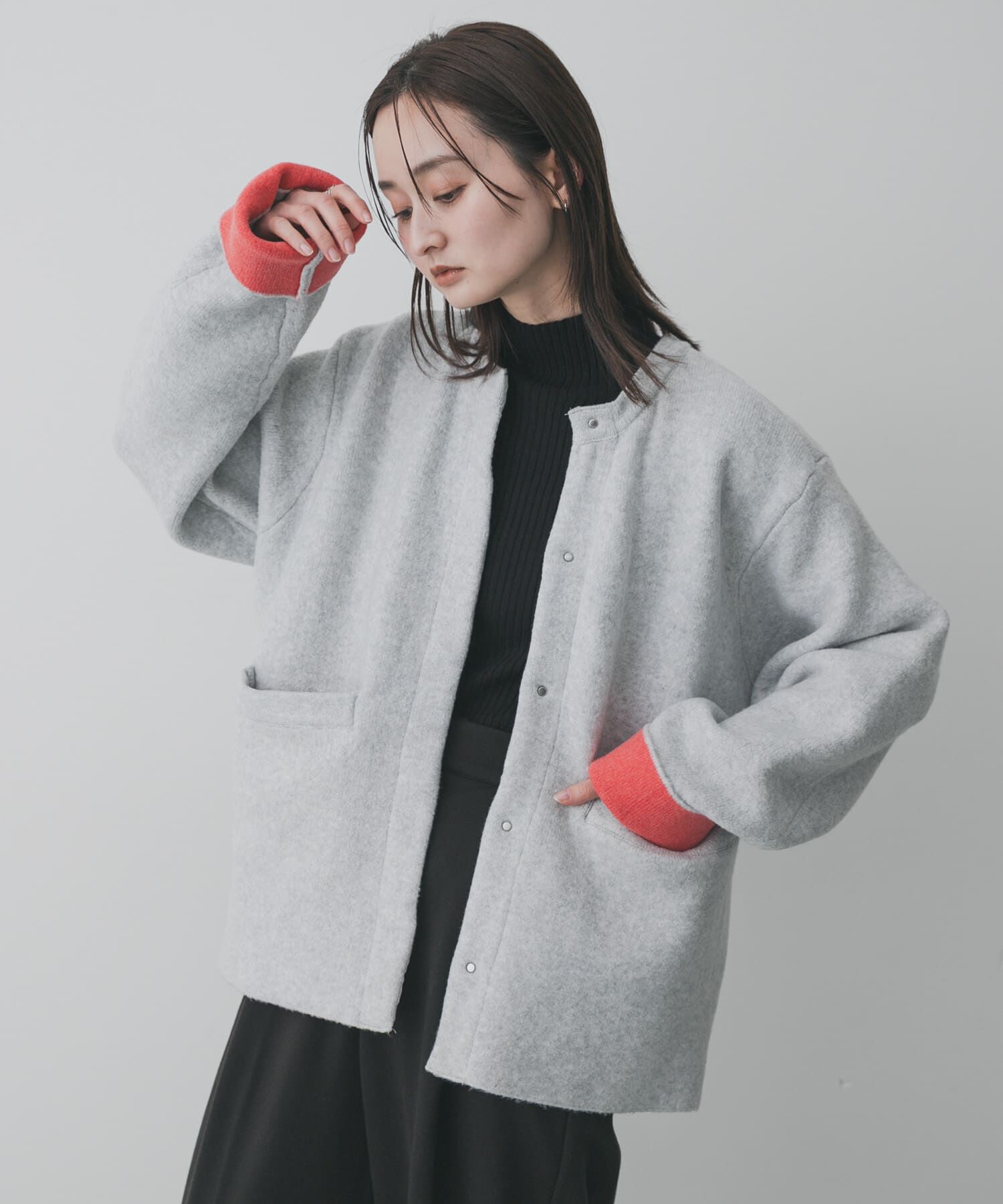 SENSE OF PLACE by URBAN RESEARCH「バイカラーニットコート」|ノーカラーコート|