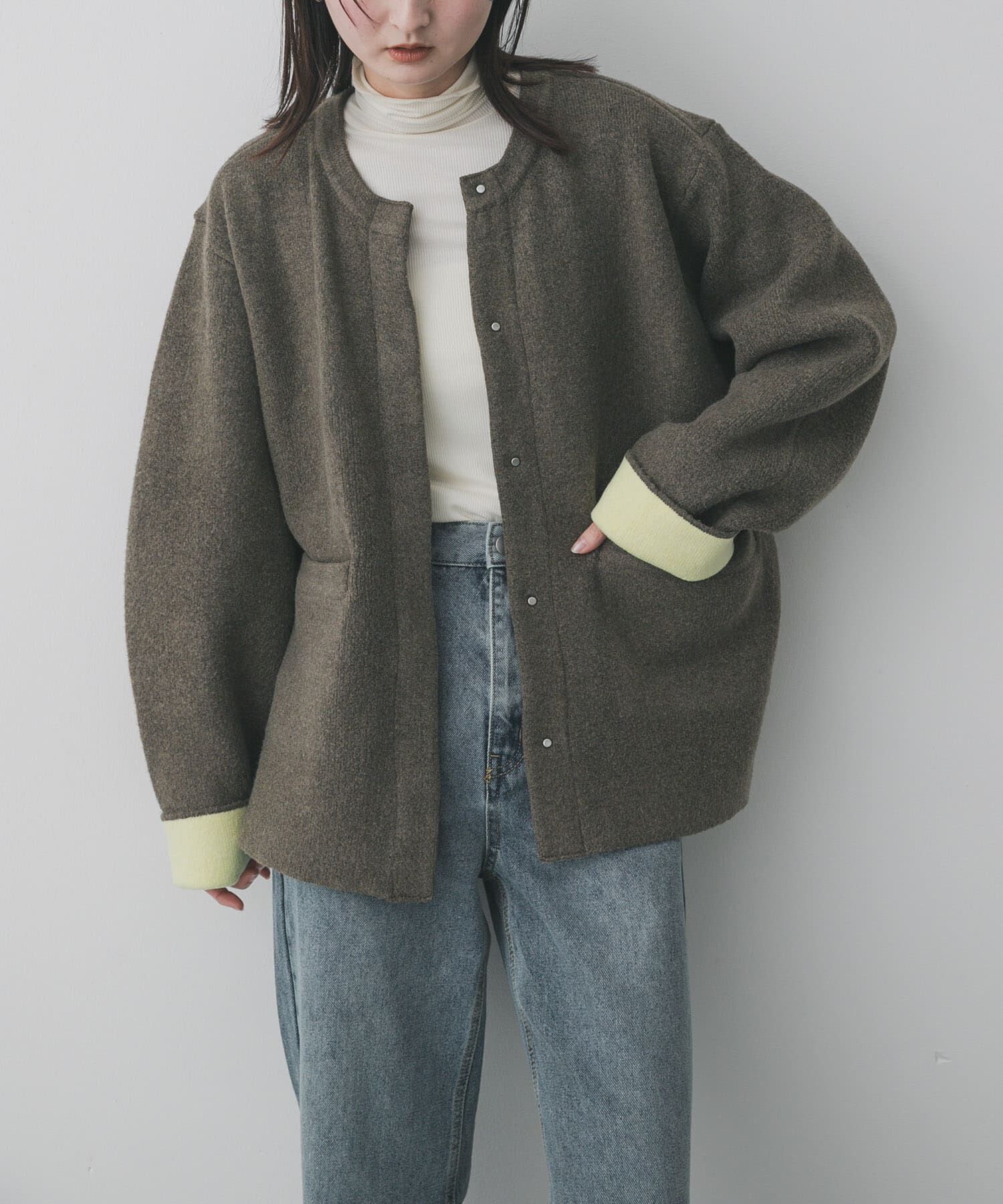 SENSE OF PLACE by URBAN RESEARCH「バイカラーニットコート」|ノーカラーコート|ブラウン系その他