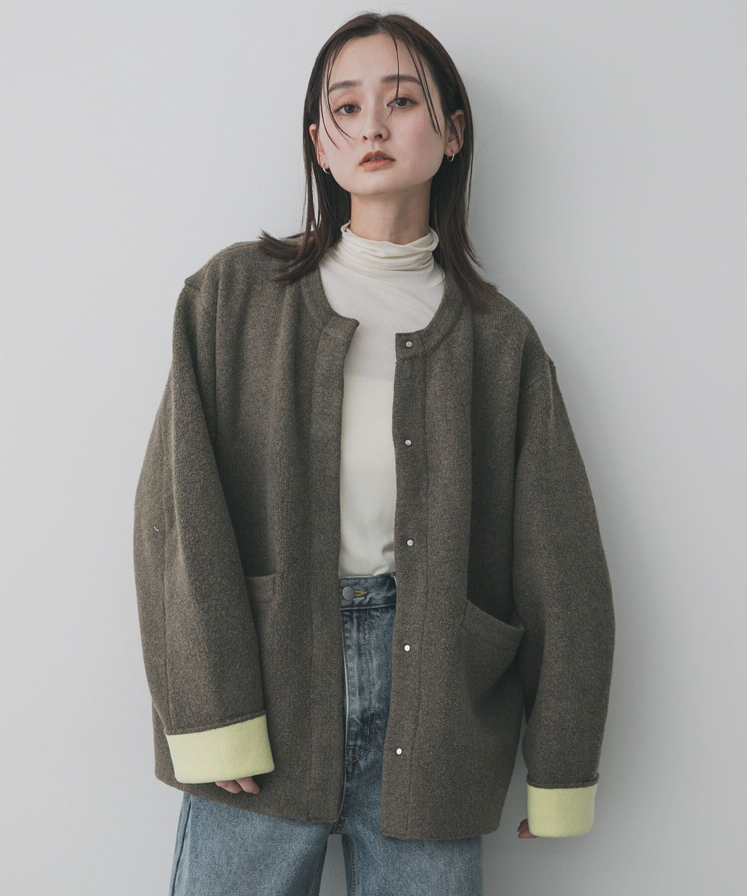 SENSE OF PLACE by URBAN RESEARCH「バイカラーニットコート」|ノーカラーコート|