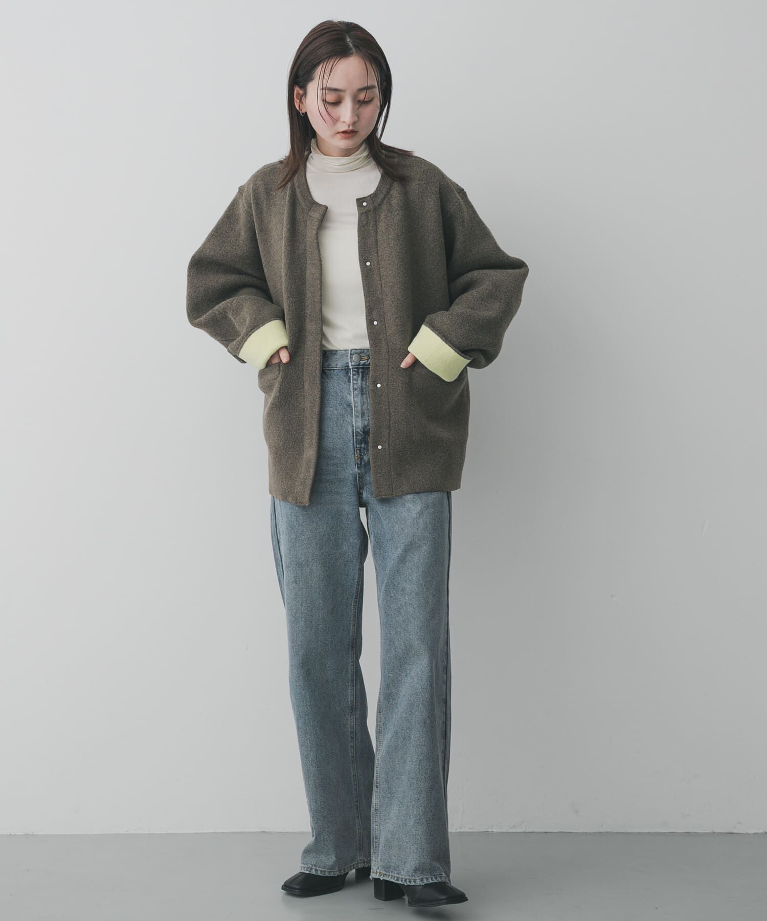 SENSE OF PLACE by URBAN RESEARCH「バイカラーニットコート」|ノーカラーコート|