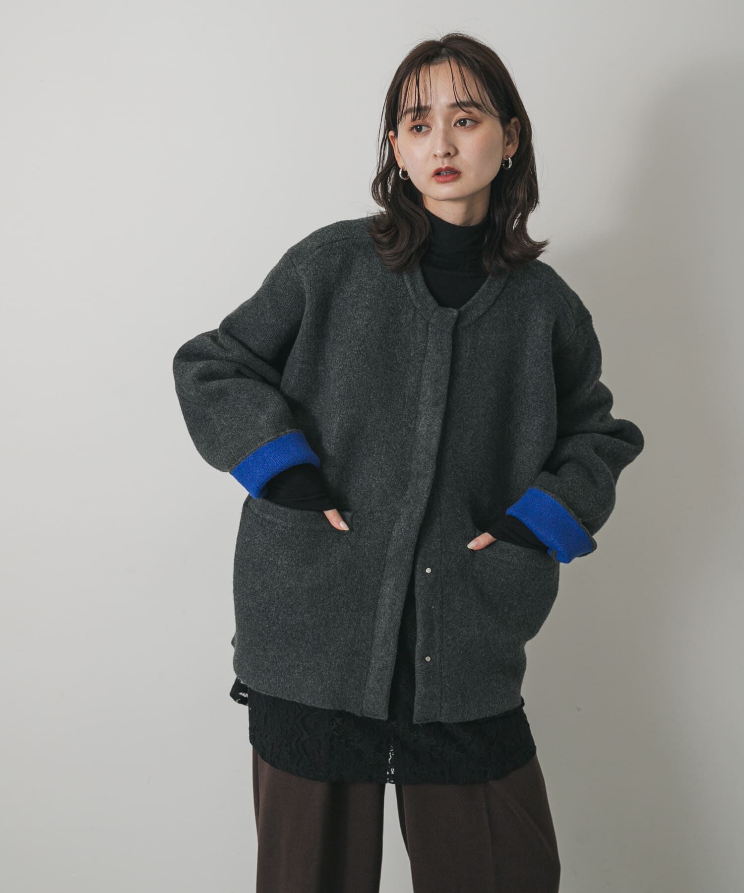 SENSE OF PLACE by URBAN RESEARCH「バイカラーニットコート」|ノーカラーコート|