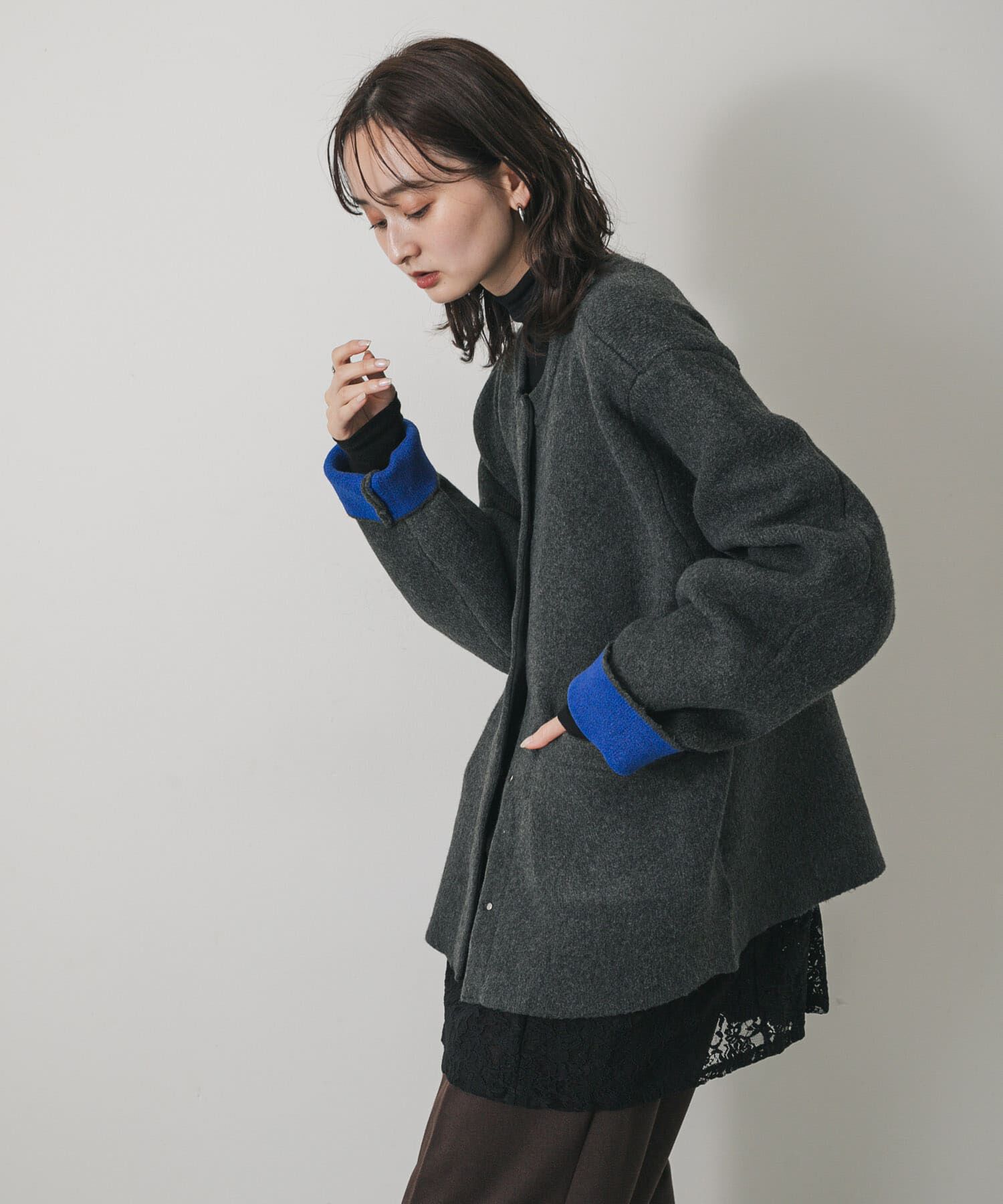 SENSE OF PLACE by URBAN RESEARCH「バイカラーニットコート」|ノーカラーコート|