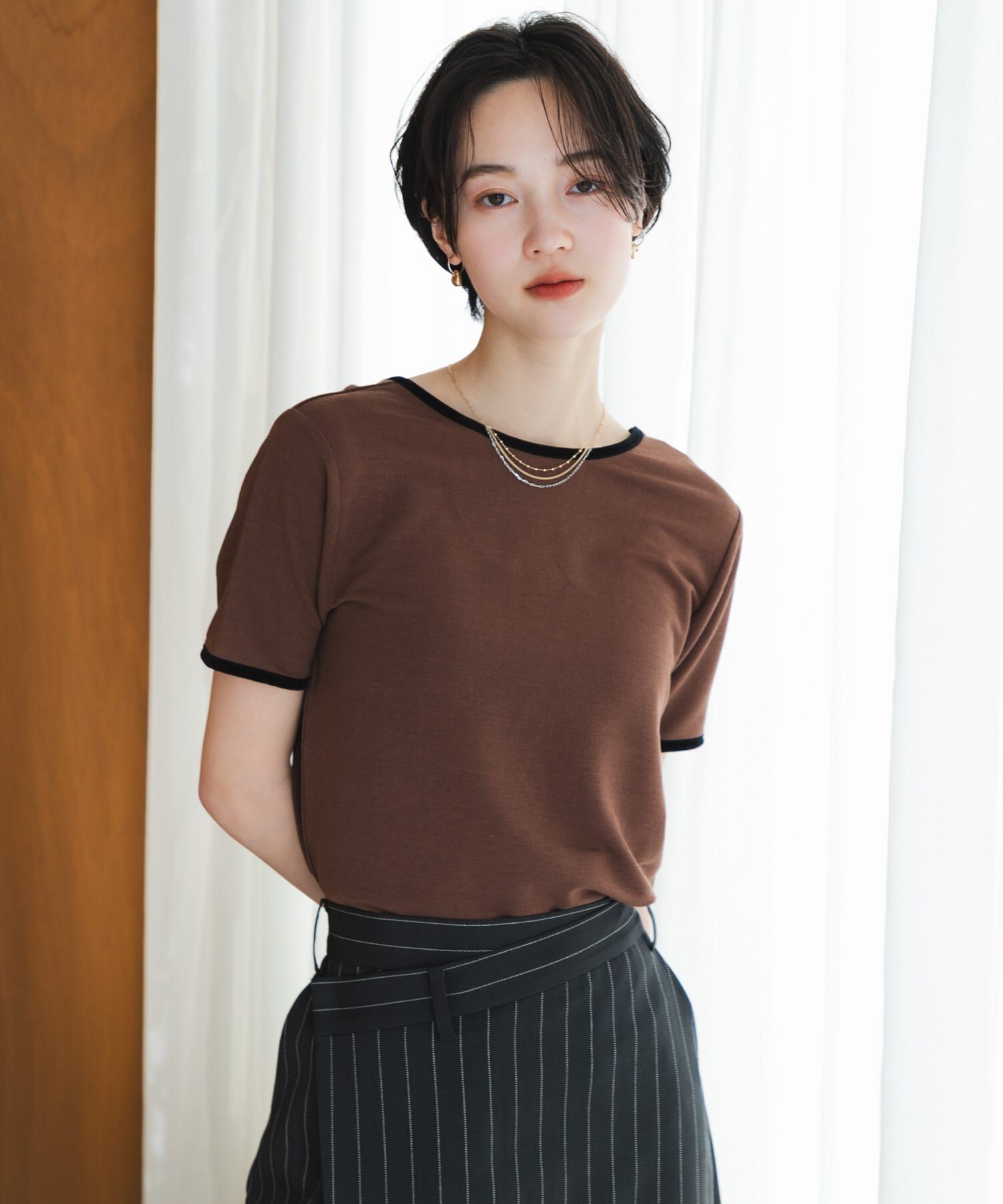 SENSE OF PLACE by URBAN RESEARCH「バックオープンリンガーTシャツ(半袖)」|Tシャツ・カットソー|ブラウン