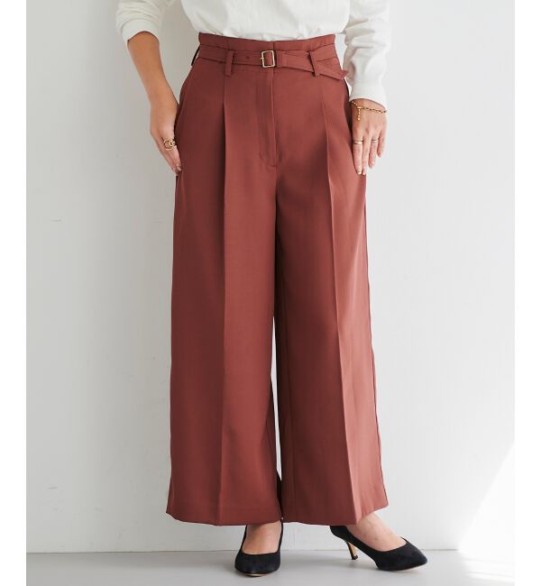 le.coeur blanc「《手洗い可能》ベルト付きハイウエストワイドパンツ」|チノ|