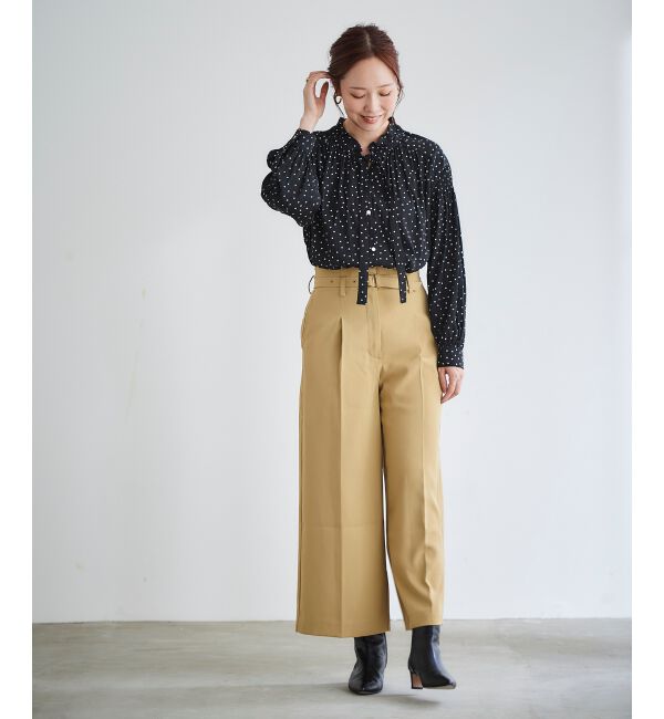 le.coeur blanc「《手洗い可能》ベルト付きハイウエストワイドパンツ」|チノ|
