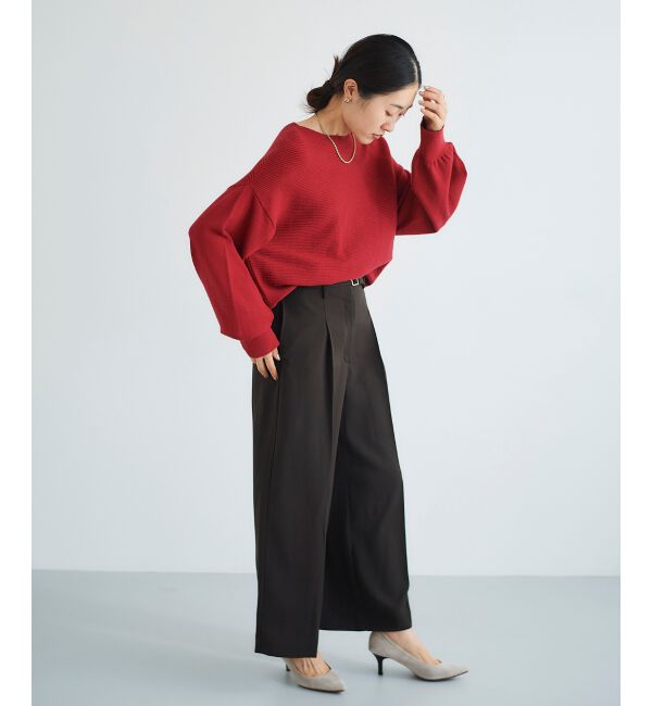 le.coeur blanc「《手洗い可能》ベルト付きハイウエストワイドパンツ」|チノ|