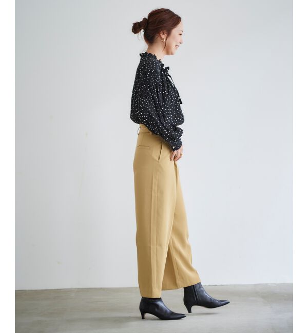 le.coeur blanc「《手洗い可能》ベルト付きハイウエストワイドパンツ」|チノ|