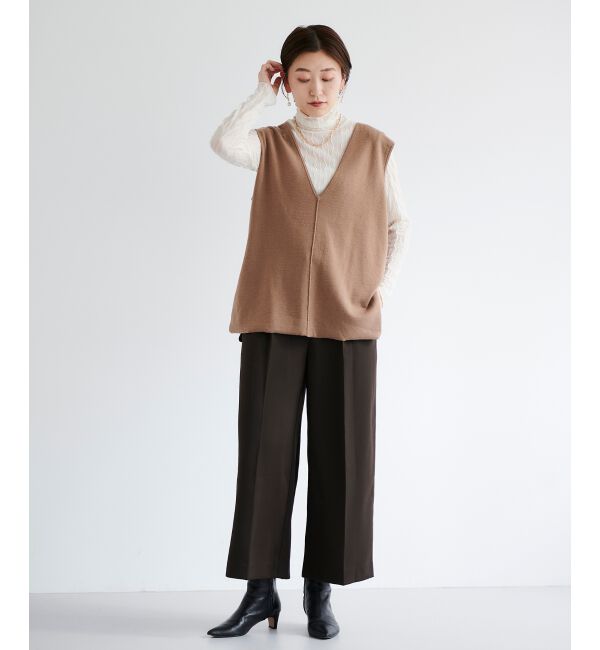 le.coeur blanc「《手洗い可能》ベルト付きハイウエストワイドパンツ」|チノ|