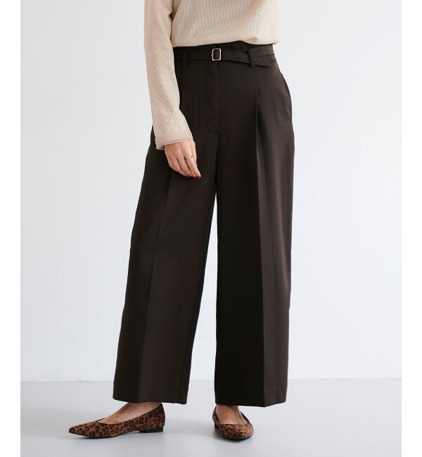 le.coeur blanc「《手洗い可能》ベルト付きハイウエストワイドパンツ」|チノ|