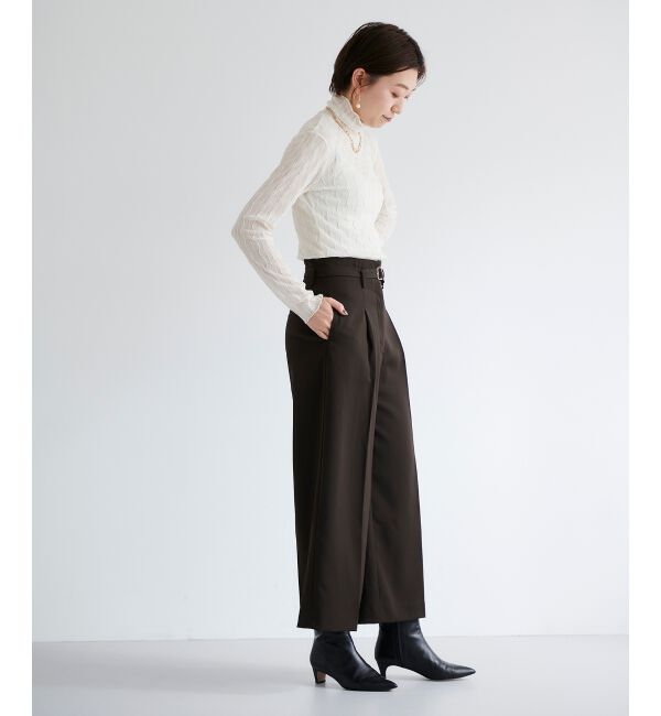 le.coeur blanc「《手洗い可能》ベルト付きハイウエストワイドパンツ」|チノ|