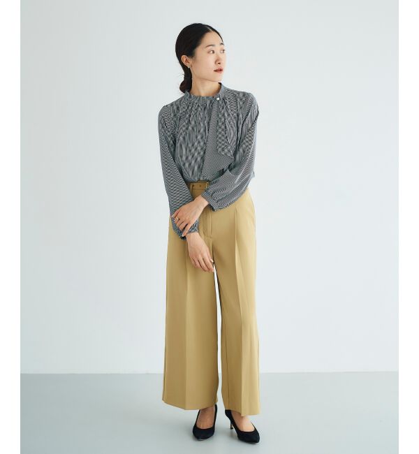 le.coeur blanc「《手洗い可能》ベルト付きハイウエストワイドパンツ」|チノ|