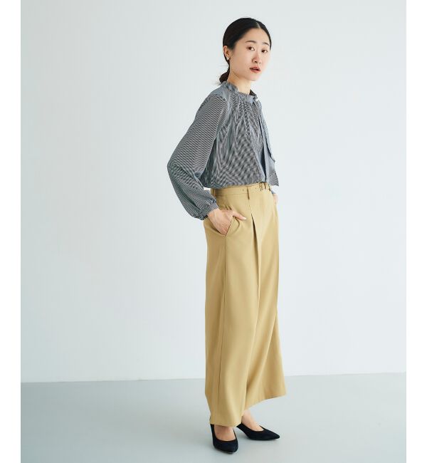 le.coeur blanc「《手洗い可能》ベルト付きハイウエストワイドパンツ」|チノ|