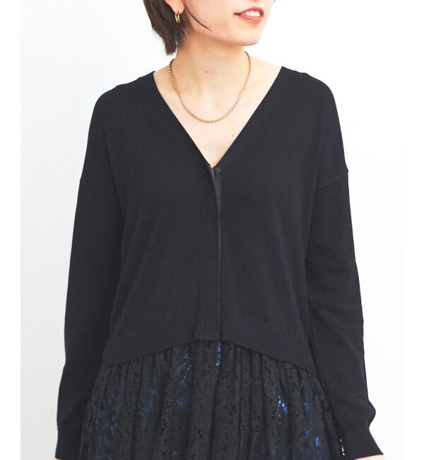 le.coeur blanc「《手洗い可能》TORRAZZO DONNA ニット&times;レース ロングカーデ」|カーディガン|