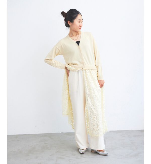 le.coeur blanc「《手洗い可能》TORRAZZO DONNA ニット&times;レース ロングカーデ」|カーディガン|