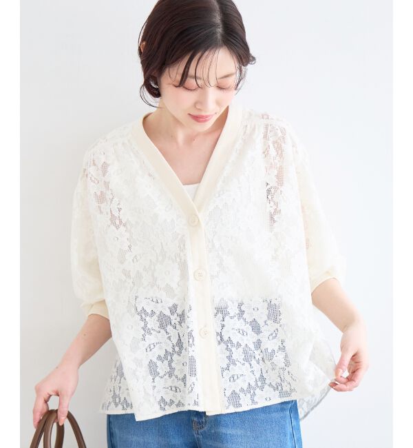  「フラワーメッシュレースカーデ」|カーディガン|