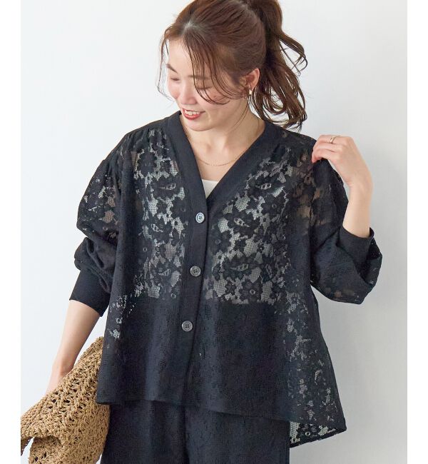  「フラワーメッシュレースカーデ」|カーディガン|ブラック