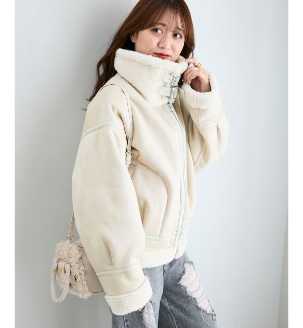  「オーバーサイズボアブルゾン」|ブルゾン・スタジャン|アイボリー