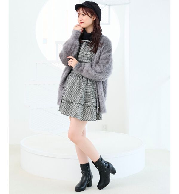  「キルティングビジューリボンブーツ」|ショートブーツ|