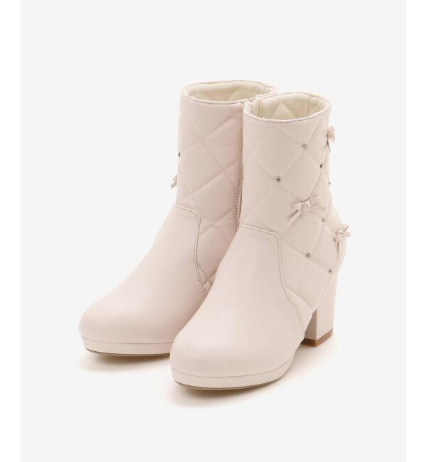  「キルティングビジューリボンブーツ」|ショートブーツ|