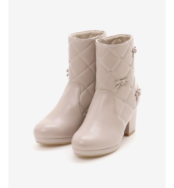  「キルティングビジューリボンブーツ」|ショートブーツ|