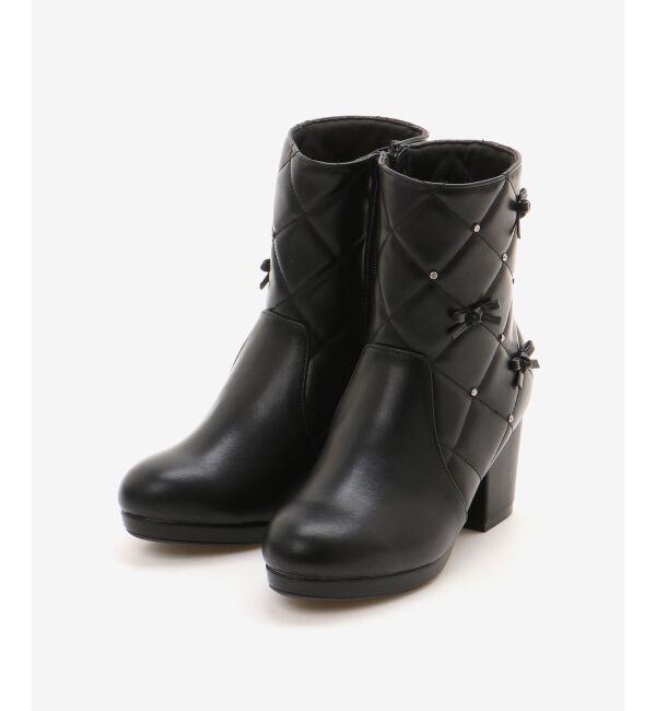  「キルティングビジューリボンブーツ」|ショートブーツ|