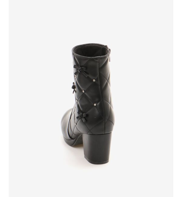  「キルティングビジューリボンブーツ」|ショートブーツ|